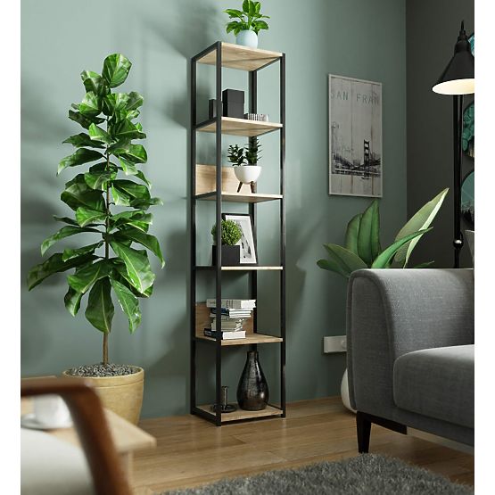 Kovový loftový regál 40 cm - černý-dub sonoma - 6 polic