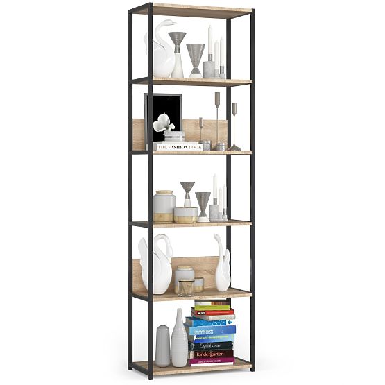 Kovový loftový regál 60 cm - černý-dub sonoma - 6 polic