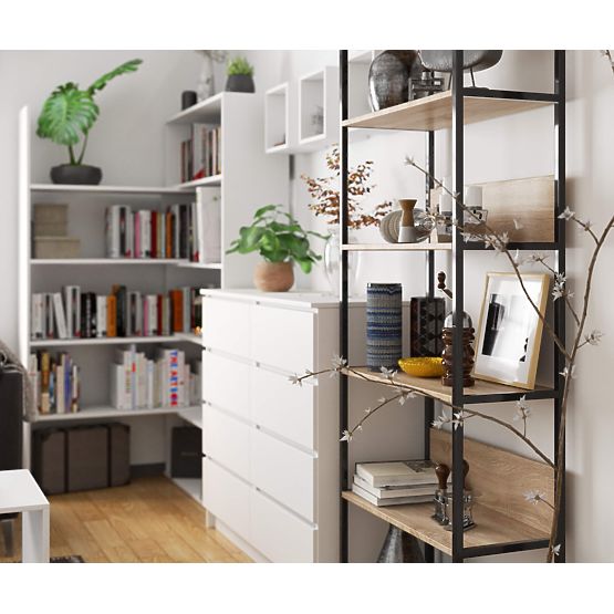 Kovový loftový regál 70 cm - černý-dub sonoma - 6 polic