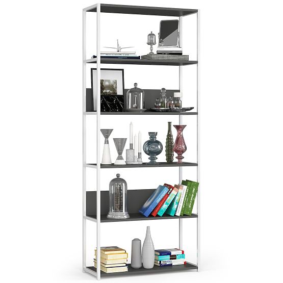 Kovový loftový regál 80 cm - bílý-šedý - 6 polic