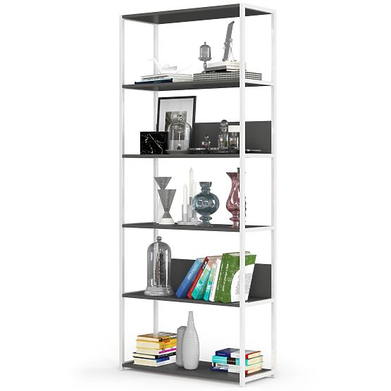 Kovový loftový regál 80 cm - bílý-šedý - 6 polic