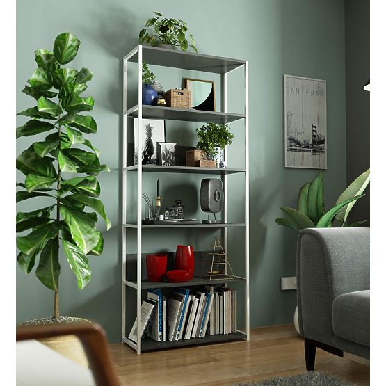 Kovový loftový regál 80 cm - bílý-šedý - 6 polic
