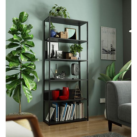 Kovový loftový regál 80 cm - černý-černý - 6 polic