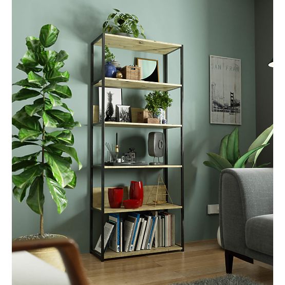 Kovový loftový regál 80 cm - černý-dub artisan - 6 polic