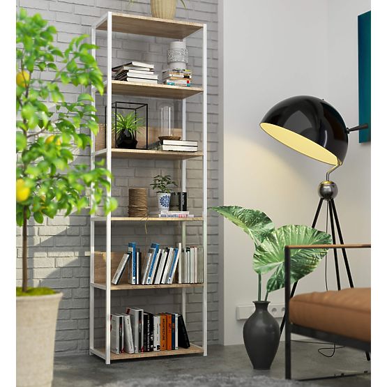KOVOVÝ REGÁL LOFT 600 BÍLÝ/DUB SONOMA