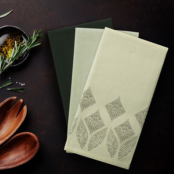 Kuchyňská utěrka LETTY barva lahvově zelená tištěný motiv moderní 50x70 ameliahome