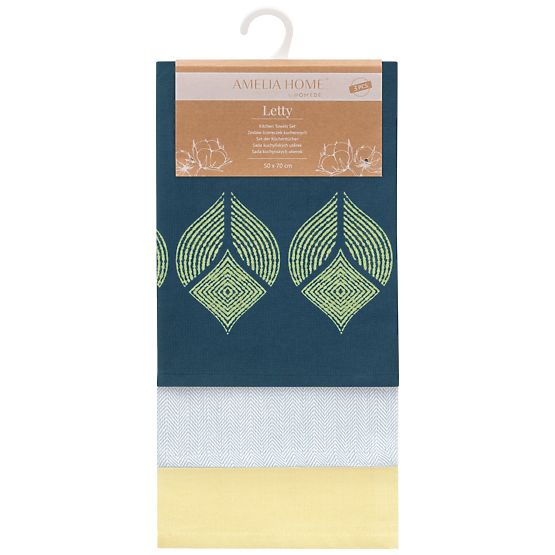 Kuchyňský ručník LETTY žlutá barva tištěný motiv moderní styl klasický 50x70 ameliahome
