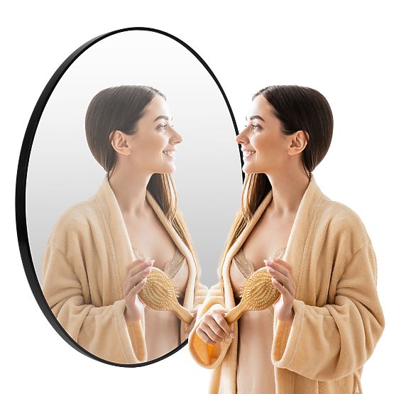 Kulaté nástěnné zrcadlo 80 cm závěsné moderní černý rám hliník ModernHome