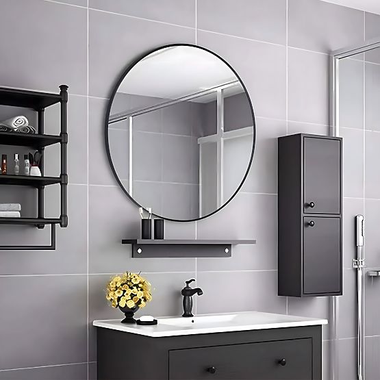 Kulaté nástěnné zrcadlo 80 cm závěsné moderní černý rám hliník ModernHome