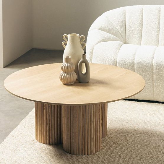 Kulatý konferenční stolek Vesby 100 cm, přírodní dub, jasan, lamely