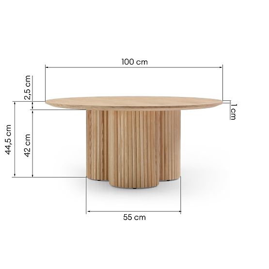 Kulatý konferenční stolek Vesby 100 cm, přírodní dub, jasan, lamely