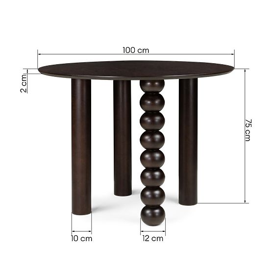 Kulatý stůl Bolla 100 cm, dubová dýha, ořech, dekorativní noha s koulemi