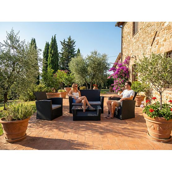 Zahradní nábytek z technorattanu (sofa 123cm, 2 x fotel + stolik) UNICO czarny