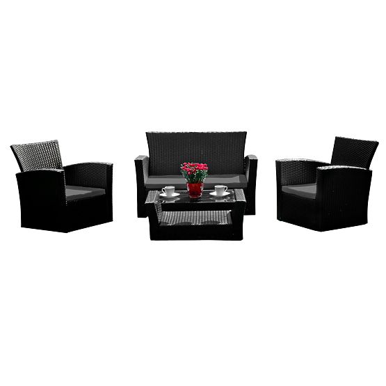 Zahradní nábytek z technorattanu (sofa 123cm, 2 x fotel + stolik) UNICO czarny