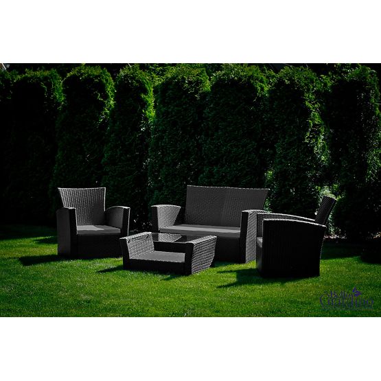 Zahradní nábytek z technorattanu (sofa 123cm, 2 x fotel + stolik) UNICO czarny