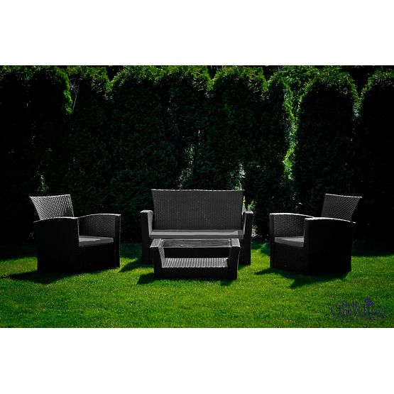 Zahradní nábytek z technorattanu (sofa 123cm, 2 x fotel + stolik) UNICO czarny