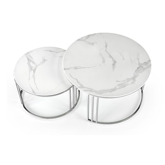 MERCURY 2 sada 2 lavic, rám - stříbrný, sklo - bílý mramor 