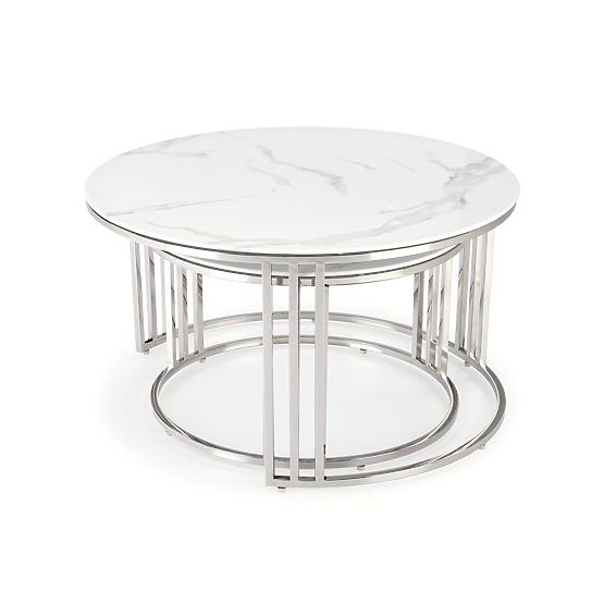 MERCURY 2 sada 2 lavic, rám - stříbrný, sklo - bílý mramor (1p=1ks)