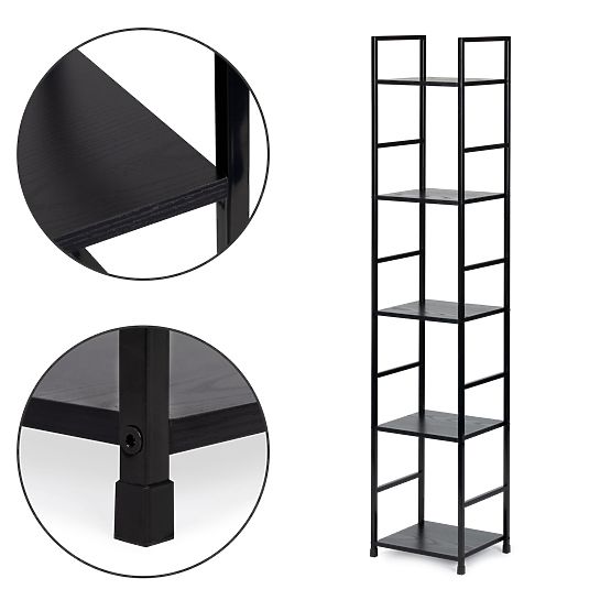 Moderní dřevěná police s kovovým rámem LOFT 5 polic