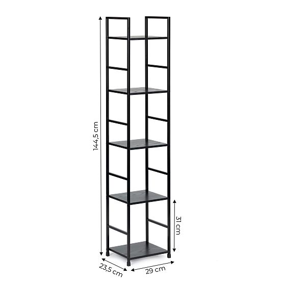 Moderní dřevěná police s kovovým rámem LOFT 5 polic