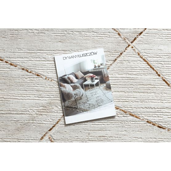 Moderní koberec DUKE 51557 krémová / zlatý - Geometrická, strukturovaný, velmi jemný, třásně