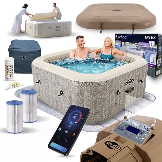 Nafukovací čtvercové SPA bazén s hydromasáží pro 4 osoby 175x71 cm prémiové příslušenství INTEX 2844