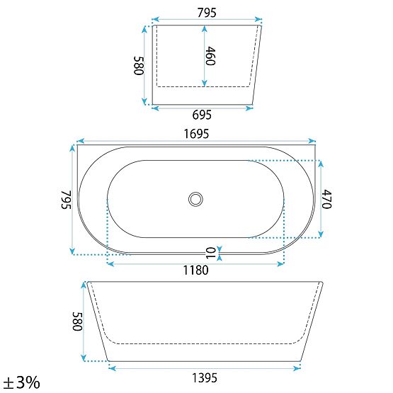 Nástěnná vana CAPRI SLIM 170 cm