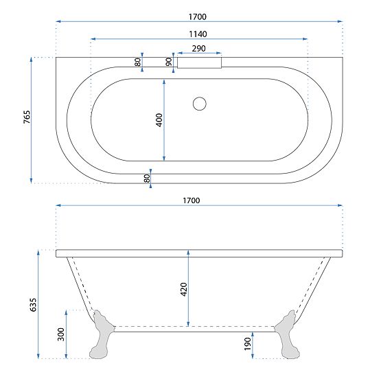 Nástěnná vana Rea Korfu 170