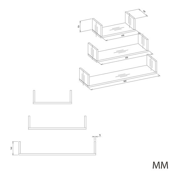 Nástěnná závěsná police MOBI 3P DUB SONOMA