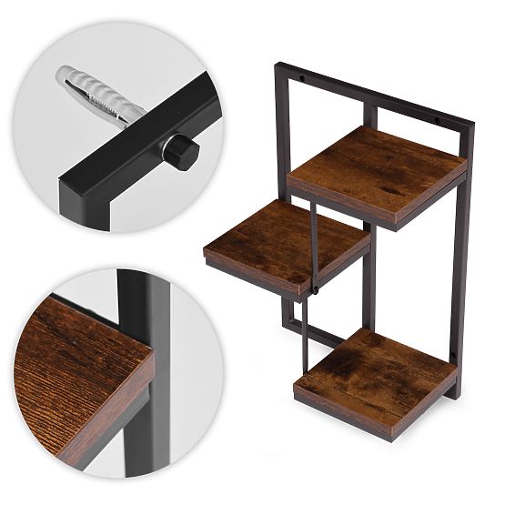 Nástěnný květinový stojan závěsná police na květiny dekorace 3 úrovně loft ModernHome