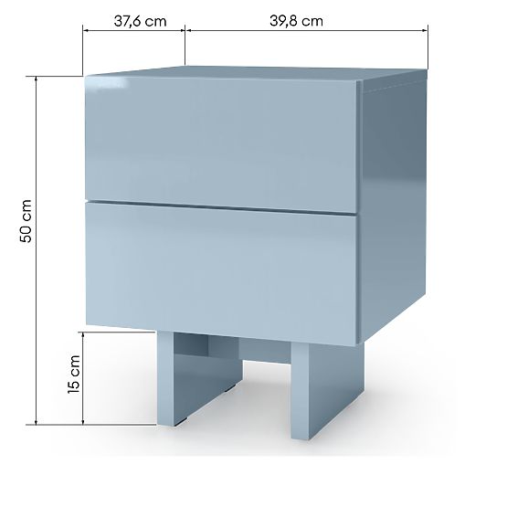 Noční stolek Glim, kouřově modrá, lesklý