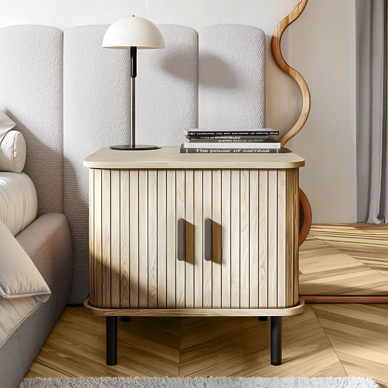 Noční stolek Gliss, zaoblený, lamely, světlý dub