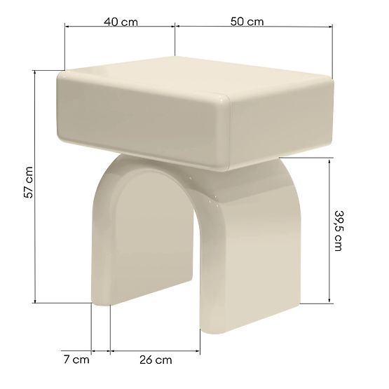 Noční stolek s šuplíkem Blush, krémově bílý, lesklý, obloukový tvar