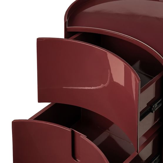 Noční stolek se zásuvkami Vena, bordový/hnědý, zaoblený, lesklý
