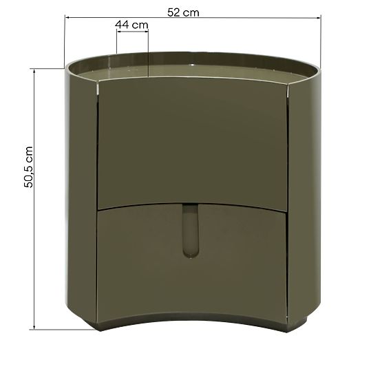 Noční stolek se zásuvkami Vena, zeleno/šedý, zaoblený, lesklý