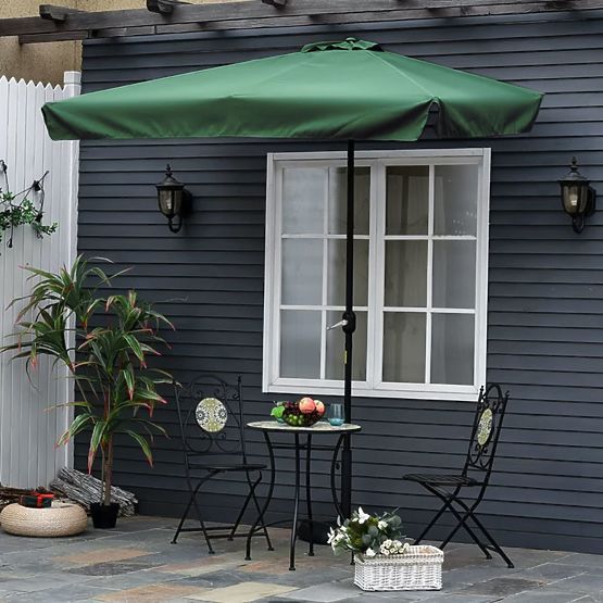 Obdélníkový velký zahradní šikmý sklápěcí slunečník se zelenou klikou 200 x 140 cm
