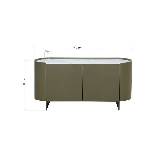 Oválná komoda Nari, zelená/šedá, spiek, lesklá