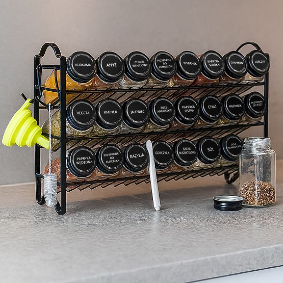 Patrový stojan na koření ENELDO 24 skleniček + 72 nálepek