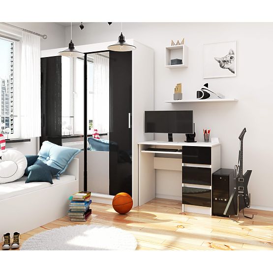 POČÍTAČOVÝ STŮL A-6 90 cm PRAVÝ BÍLÝ / ČERNÝ LESK