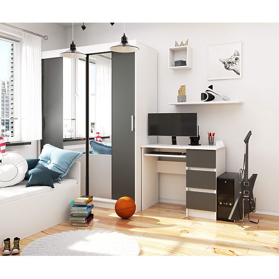 Počítačový stůl A-6 90 cm pravý - bílý-grafit šedý - 3 zásuvky