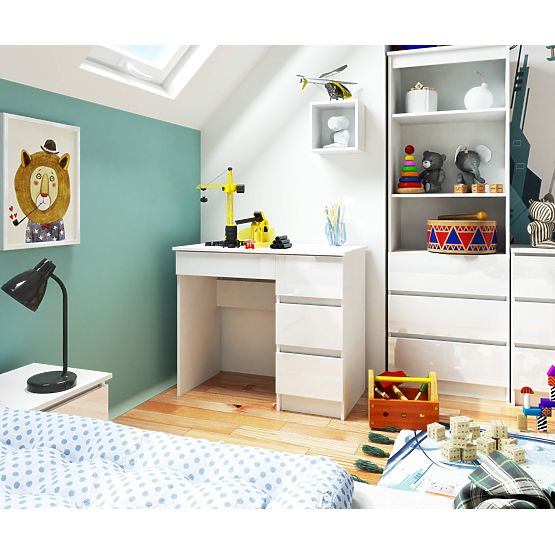 POČÍTAČOVÝ STŮL A-7 90 cm PRAVÝ PK BÍLÝ / BÍLÝ LESK