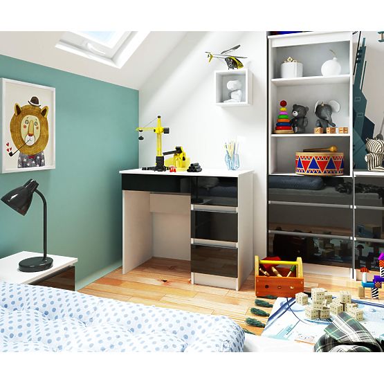 POČÍTAČOVÝ STŮL A-7 90 cm PRAVÝ PK BÍLÝ / ČERNÝ LESK