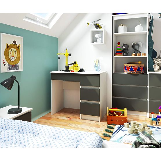 Počítačový stůl A-7 90 cm pravý PK - bílý-grafit šedý