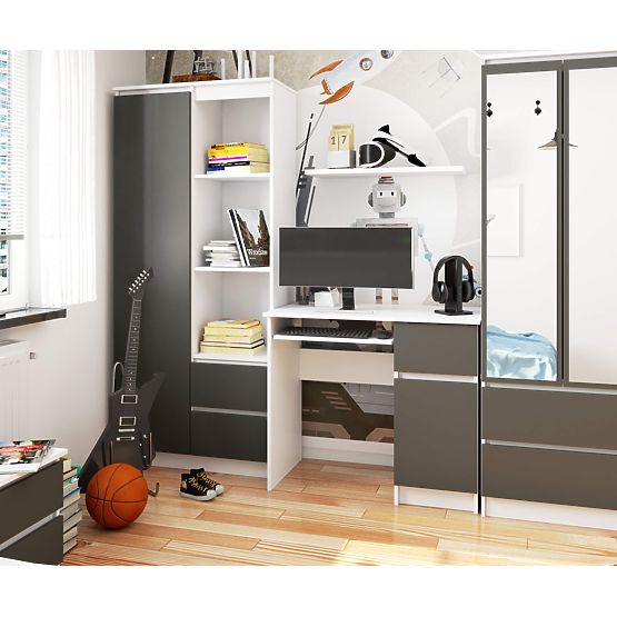 POČÍTAČOVÝ STŮL PIKSEL PK BÍLÝ / ŠEDÝ - PRAVÝ