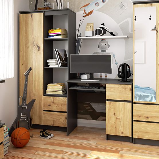 POČÍTAČOVÝ STŮL PIKSEL PK ŠEDÝ / DUB ARTISAN - PRAVÝ