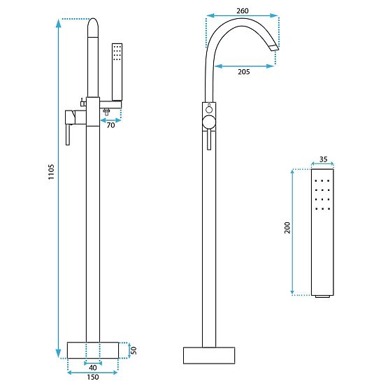 Podlahová vanová baterie Rea Lungo Titan
