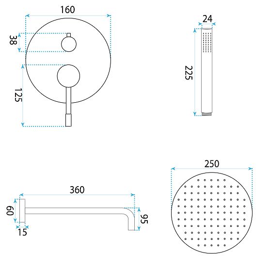Podomítková sprchová sada Rea Lungo Diamond Chrom + BOX