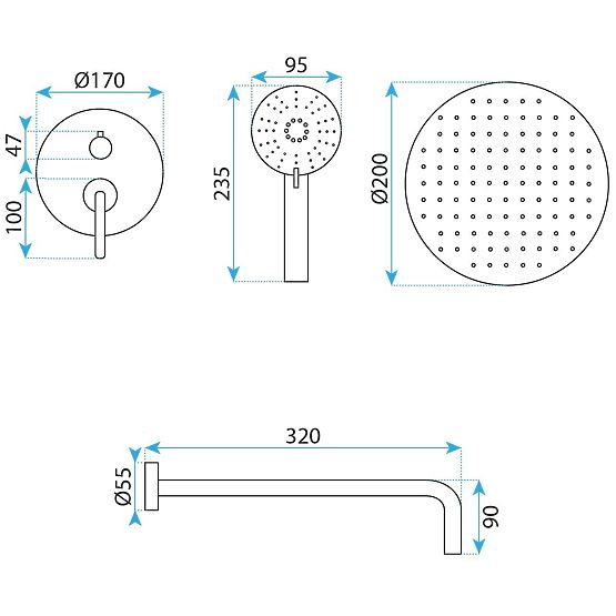 Podomítková sprchová sada Rea Ontario Černá + BOX