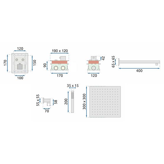 Podomítková sprchová sada s termostatem FENIX DAVIS Zlatá + BOX