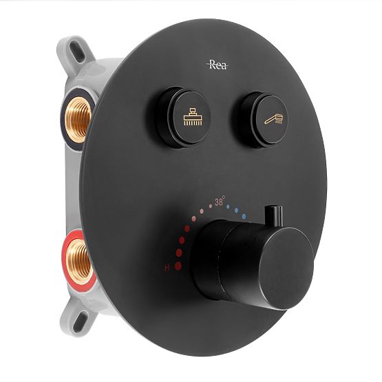 Podomítková sprchová sada s termostatem LUNGO Černá + BOX